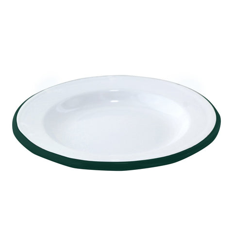 Packnwood Enamel reusable plate white w/green rim D:6.3in H:1in - iFoodservice Online