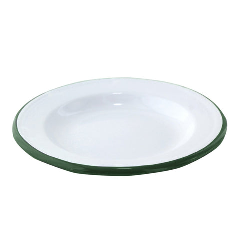 Packnwood Enamel reusable plate white w/green rim D:9.44in H:1.18in - iFoodservice Online