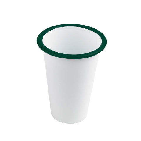 Packnwood Enamel reusable tumbler white w/green rim 14oz D:3.5in H:3.5in - iFoodservice Online