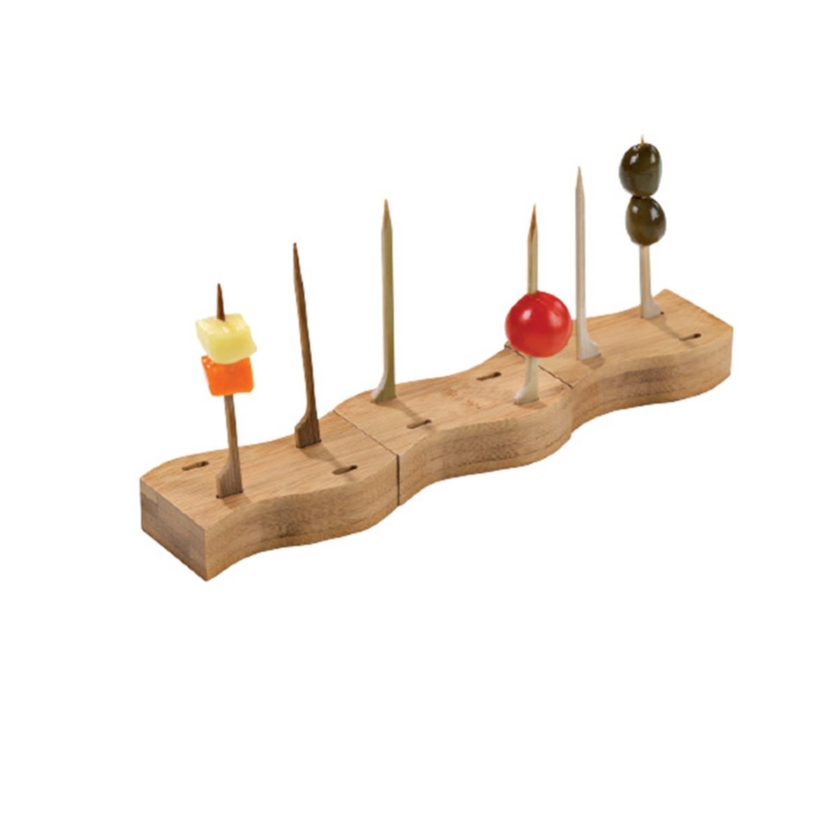 Packnwood HAYA 4 Holes Thick Bamboo Paddle Picks Holder + 20 Bamboo Paddle Picks L:4.1in W:1.5in H:0.75in - iFoodservice Online