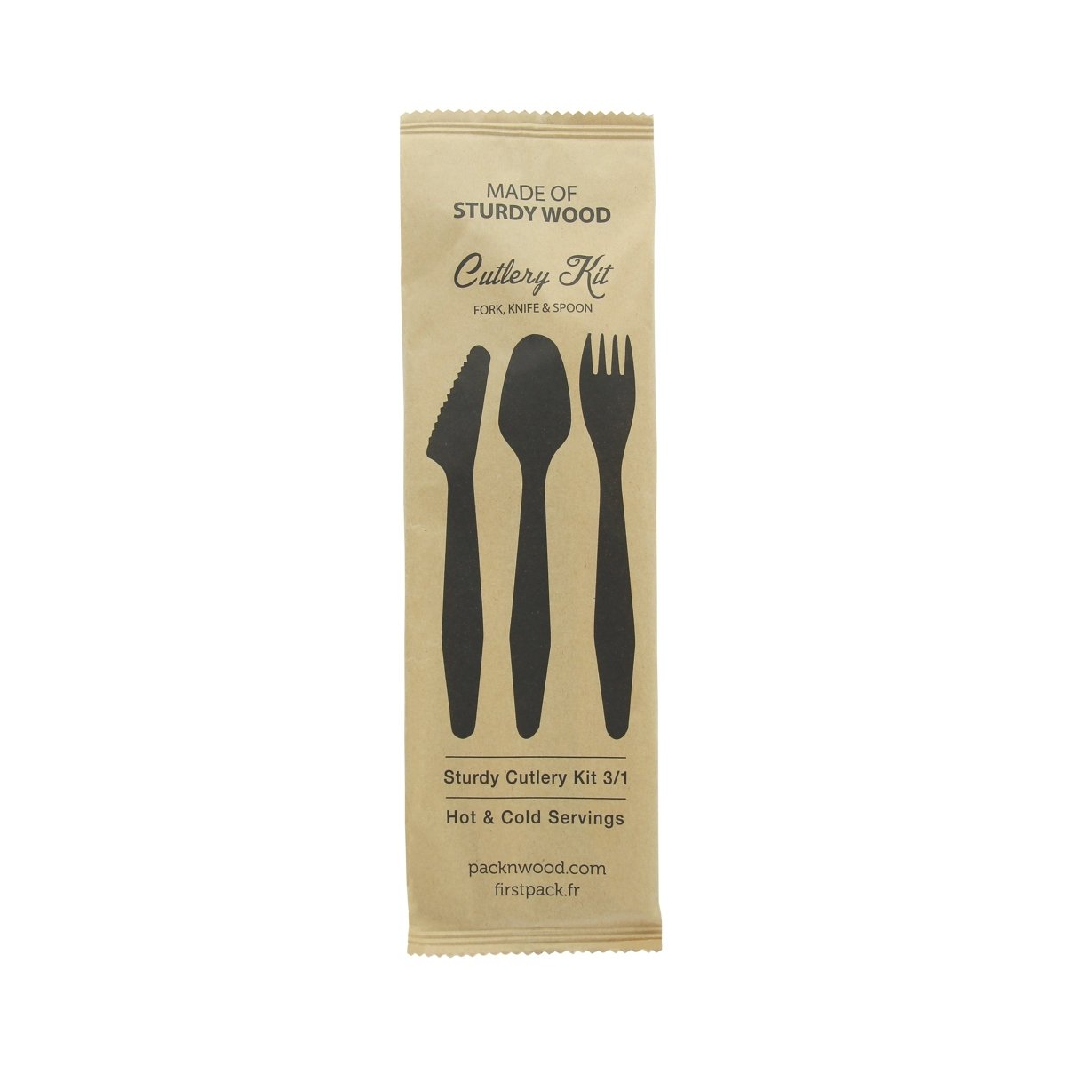 Packnwood Heavy Weight Wooden Cutlery 3/1 Kit (Knife + Fork + Spoon) L:7.3in - iFoodservice Online