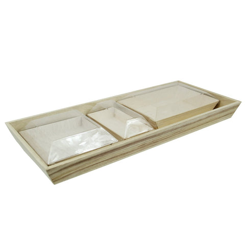 Packnwood Heavy Wooden Tray Bento Box with 3 Wooden Compartments with Lids - 50 VIP Set - iFoodservice Online