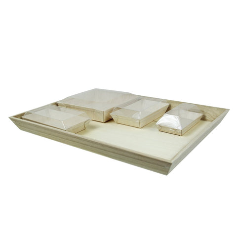 Packnwood Heavy Wooden Tray Bento Box with 4 Wooden Samurai Dish Compartments - 100 VIP Set - iFoodservice Online