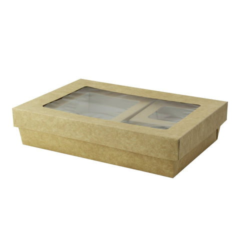Packnwood Kraft Rectangular Bento Box with 3 Compartments - 1000 VIP Set - iFoodservice Online