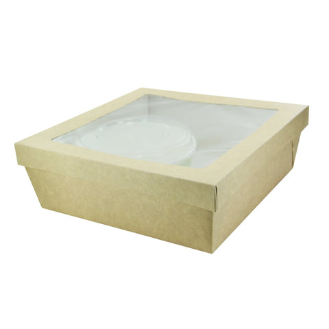 Packnwood Kraft Window Bento Box with 1 Bucket Compartment - 300 VIP Set - iFoodservice Online