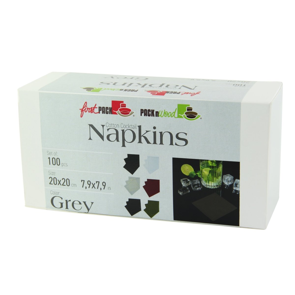 Packnwood Luxury Silver Grey Cotton Cocktail Napkin L:7.9in W:7.9in - iFoodservice Online