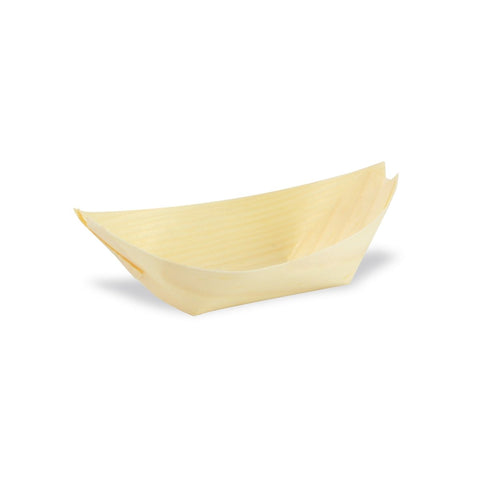Packnwood Medium Wooden Boat 2.5oz L:3in W:2.5in H:1.3in - iFoodservice Online
