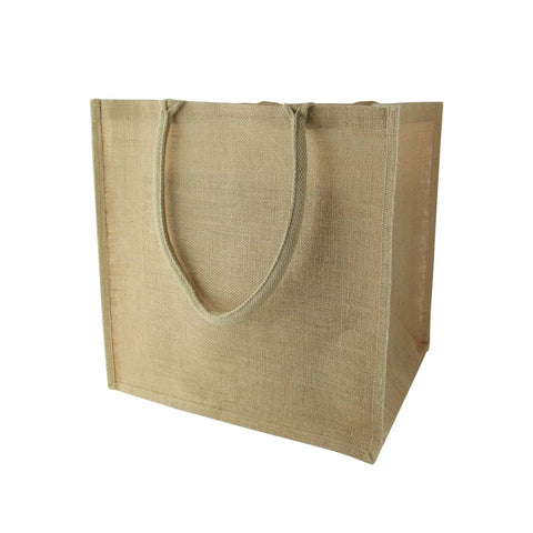 Packnwood Natural Reusable carrier jute bag with handle W:15in Gusset:13in H:15in - iFoodservice Online