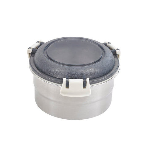 Packnwood Noxbox reusable round stainless steel Lunchbox with black PP lid 20oz D:5.39in W:5.39in H:2.87in - iFoodservice Online