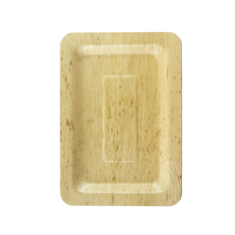 Packnwood Rectangular Bamboo Leaf Double Layer Plate L:7.9in W:5.5in H:0.4in - iFoodservice Online