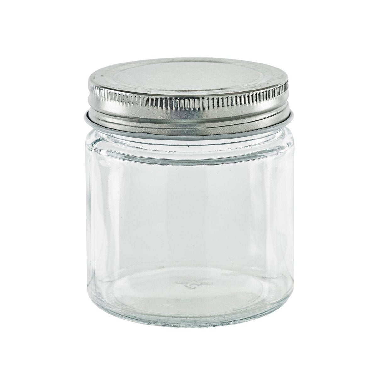Packnwood Round reusable jar glass with aluminium cap 8.4oz D:2.75in W:2.91in H:3.26in - iFoodservice Online