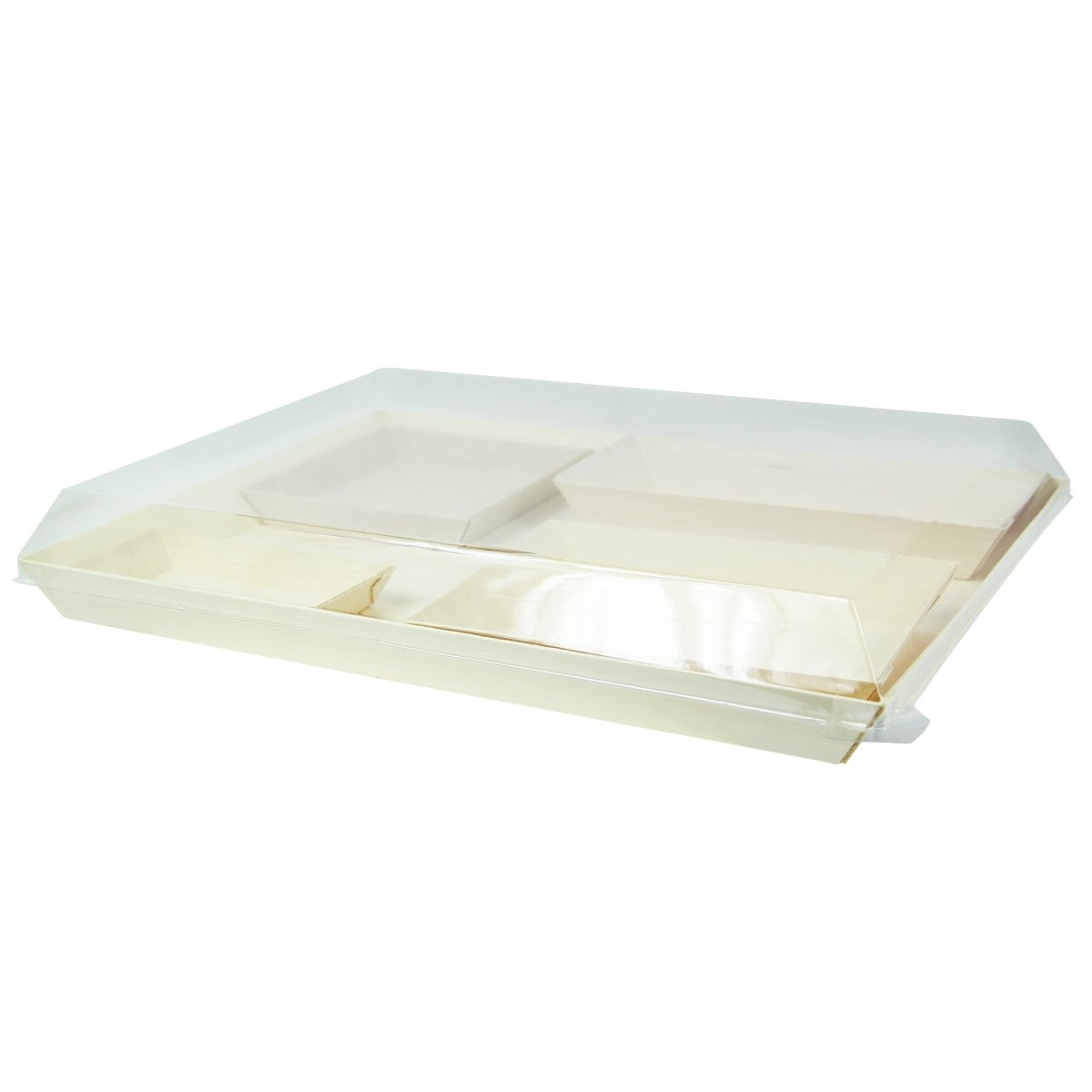 Packnwood Samurai Wood Bento Box Tray with 4 Compartments - 100 VIP Set - iFoodservice Online