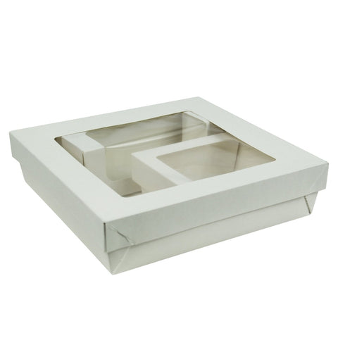 Packnwood White Square Window Bento Box with 2 Compartments - 200 VIP Set - iFoodservice Online