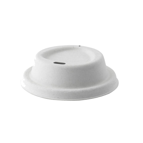 Packnwood White sugarcane fiber coffee cup lid with hole (No added PFAs) D:3.14in - iFoodservice Online