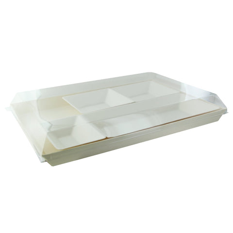 Packnwood Wood Samurai Tray Bento Box with 4 Eco Design Sugarcane Compartments - 300 VIP Set - iFoodservice Online