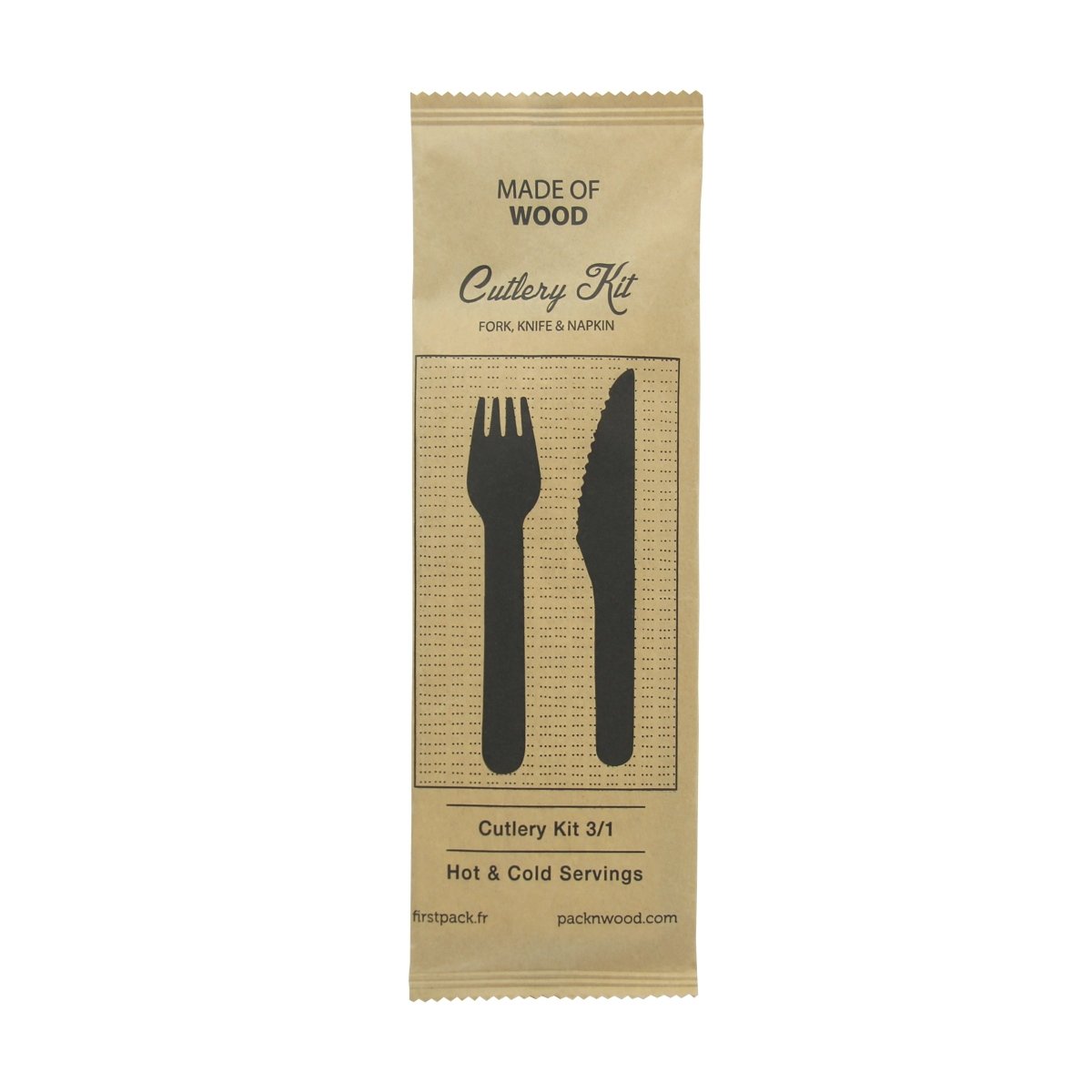 Packnwood Wooden Cutlery 3/1 kit (Knife + Fork + Napkin) L:6.2in - iFoodservice Online