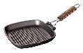 Risoli Saporella Square Grill Pan With Folding Wooden Handle (000090/28T00) - iFoodservice Online