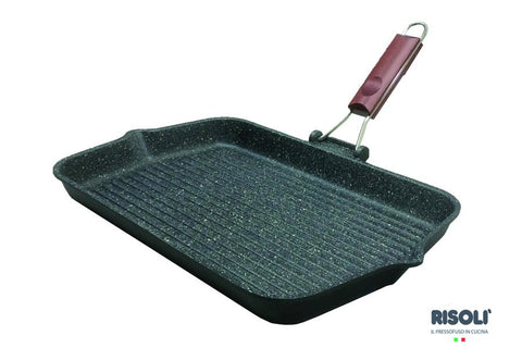 Risoli Xl Granito Grill With Folding Wooden Handle (0090GRL/43HS) - iFoodservice Online