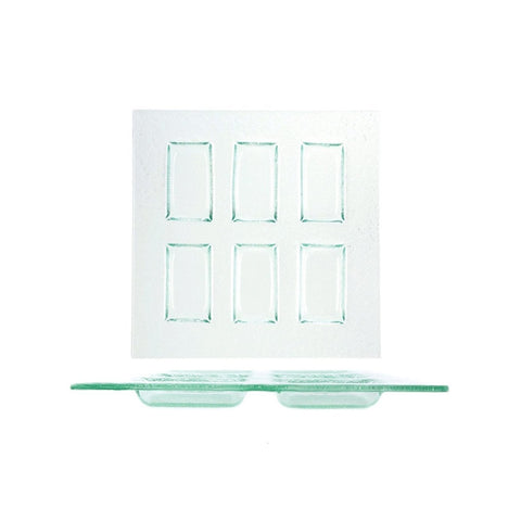 Turgla Fusion Glass Dinnerware 11.75" x 11.75" Square Clear Glass Sectional Plate, Set of 6 (06 - 018 - 30CLR) - iFoodservice Online