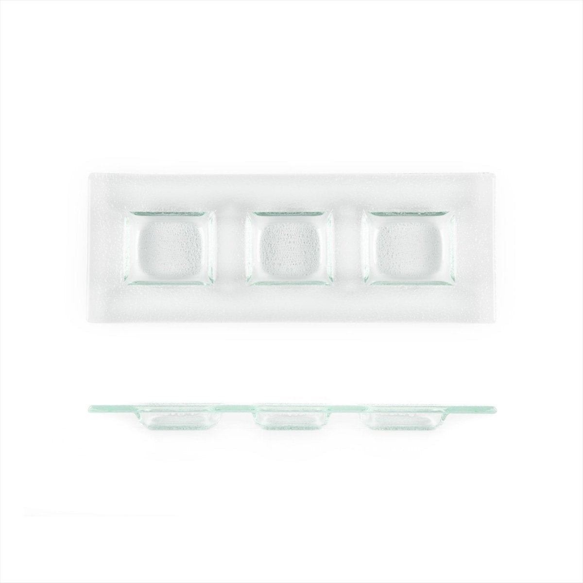 Turgla Fusion Glass Dinnerware 12.25" x 4" Rectangular Clear Glass Sectional Plate, Set of 12 (06 - 016 - 31CLR) - iFoodservice Online