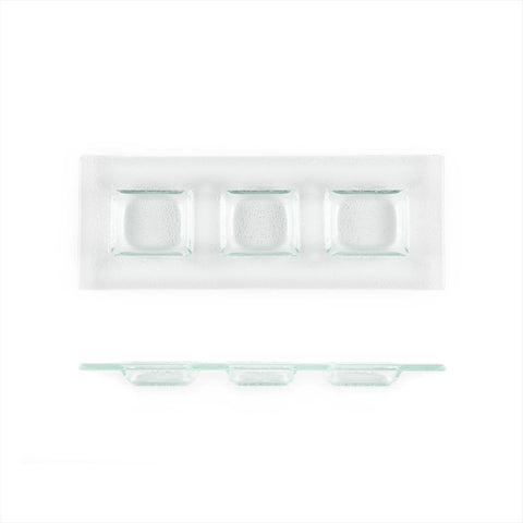 Turgla Fusion Glass Dinnerware 12.25" x 4" Rectangular Clear Glass Sectional Plate, Set of 12 (06 - 016 - 31CLR) - iFoodservice Online