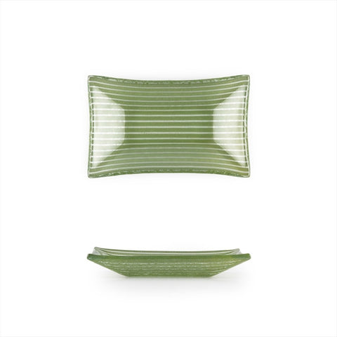 Turgla Fusion Glass Dinnerware 4.25" x 2.5" x h:0.5" 1 oz. Rectangular Green Glass Ramekin, Set of 24 (10 - 036 - 11GRN) - iFoodservice Online