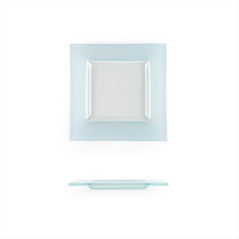 Turgla Fusion Glass Dinnerware 6" x 6" Square Blue Glass Plate, Set of 12 (02 - 032 - 15BBLCLR) - iFoodservice Online