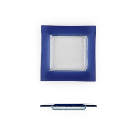 Turgla Fusion Glass Dinnerware 6" x 6" Square Blue Glass Plate, Set of 12 (02 - 032 - 15CBLCLR) - iFoodservice Online
