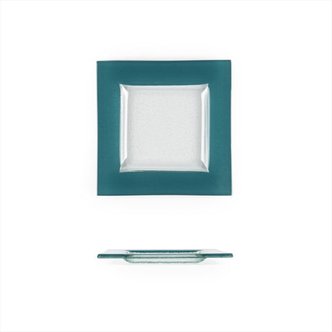 Turgla Fusion Glass Dinnerware 6" x 6" Square Blue Glass Plate, Set of 12 (02 - 032 - 15TRQCLR) - iFoodservice Online