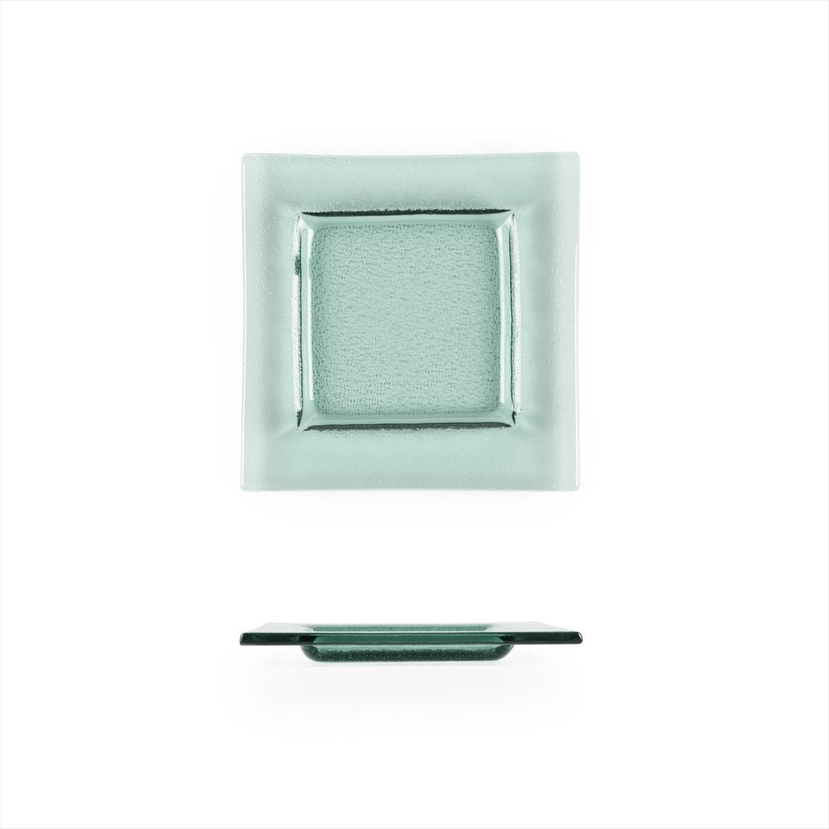 Turgla Fusion Glass Dinnerware 6" x 6" Square Transparent Green Glass Plate, Set of 12 (02 - 031 - 15TGRN) - iFoodservice Online