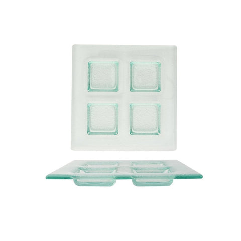 Turgla Fusion Glass Dinnerware 8" x 8" Square Clear Glass Sectional Plate, Set of 12 (06 - 017 - 20CLR) - iFoodservice Online