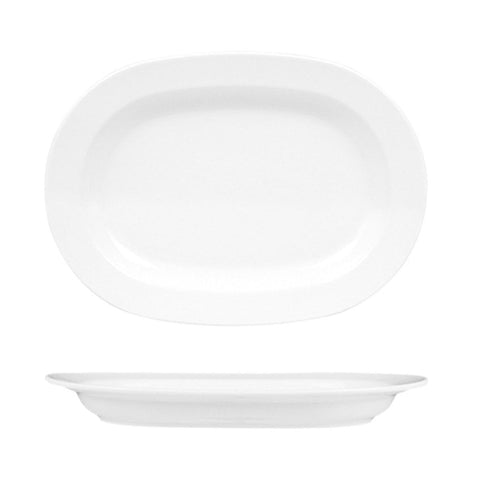 Turgla Porcelain Delta 12.5" x 9" x h:1.25" Oval White Porcelain Platter (Set of 6) (VO32KY00) - iFoodservice Online