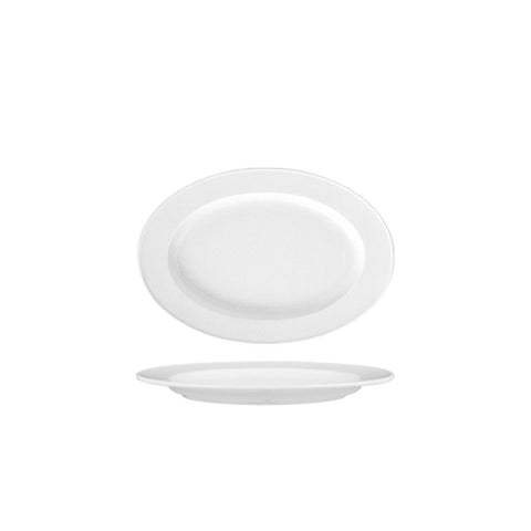 Turgla Porcelain Delta 9.5" x 6.75" x h:1" Oval White Porcelain Platter (Set of 6) (DO24KY00) - iFoodservice Online