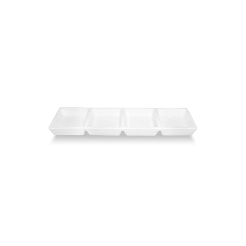 Turgla Porcelain Delta - Coupe 12.5" x 3.25" Rectangular White Porcelain Sectional Plate (Set of 6) (GR04BL00) - iFoodservice Online