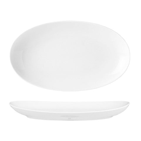 Turgla Porcelain Elips 9.75" x 5.75" x h:1" Oval White Porcelain Platter (Set of 6) (ELS25KY00) - iFoodservice Online