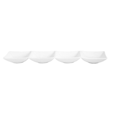 Turgla Porcelain Hong Kong 13.25" x 3.25" Rectangular White Porcelain Sectional Plate (Set of 12) (HKG33X8ST00) - iFoodservice Online