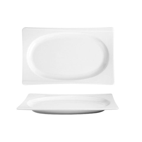 Turgla Porcelain Hong Kong 9.75" x 6.25" x h:1" Rectangular White Porcelain Platter (Set of 6) (HKG25KY00) - iFoodservice Online