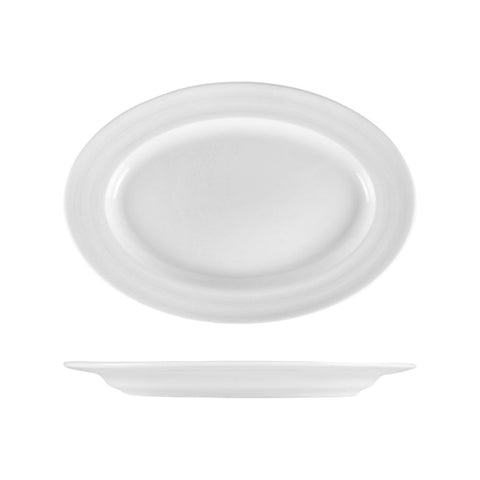 Turgla Porcelain Lizbon 13.25" x 9.25" x h:1.25" Oval White Porcelain Platter (Set of 6) (LIZ34KY00) - iFoodservice Online