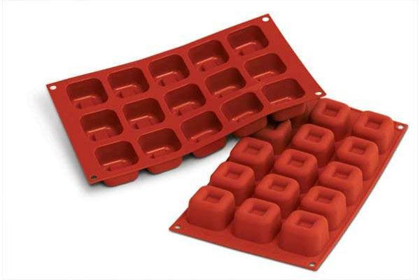 Louis Tellier Silikomart - Medium Square Savarin Red Mold 1 7/8'' X 1 7/8'' X 1 1/8'' H (SF081)