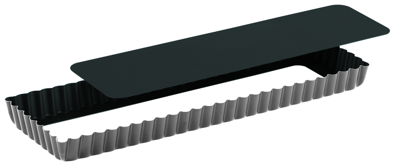 Gobel N-stick Obsidian Oblong Fluted Tart Mould - Movable Bottom 350 X 110 Mm Ext / 340 X 100mm Int - H25mm (425410)