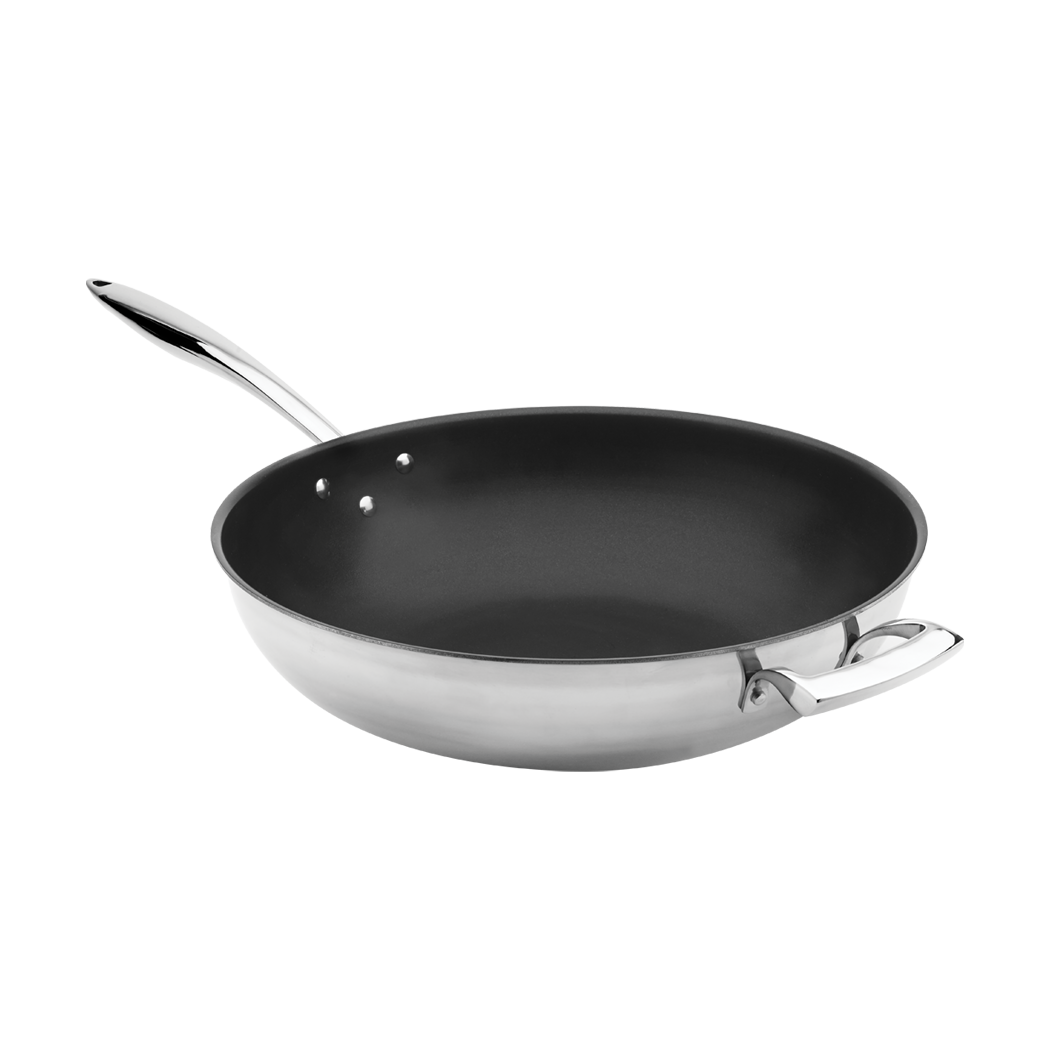 Browne Foodservice Thermalloy Stainless Steel Tri-ply Wok 12x3-5/8" / 30.5x9.2cm With Excalibur (5724102)