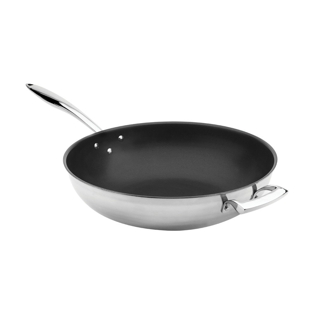 Browne Foodservice Thermalloy Stainless Steel Tri-ply Wok 12x3-5/8" / 30.5x9.2cm With Excalibur (5724102)