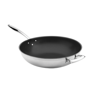 Browne Foodservice Thermalloy Stainless Steel Tri-ply Wok 12x3-5/8" / 30.5x9.2cm With Excalibur (5724102)