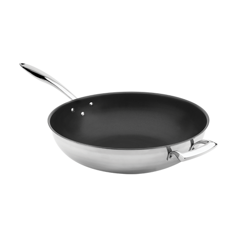Browne Foodservice Thermalloy Stainless Steel Tri-ply Wok 12x3-5/8" / 30.5x9.2cm With Excalibur (5724102)