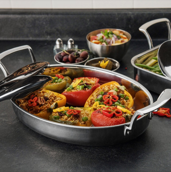 Browne Foodservice Thermally Roast Pan Oval Stainless Steel 2.6 Qt 2.45 L - 12x10.4x2"/30.5x26.5x5cm (5724177)