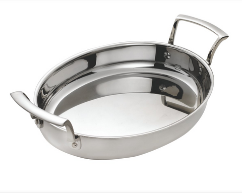 Browne Foodservice Thermally Roast Pan Oval Stainless Steel 2.6 Qt 2.45 L - 12x10.4x2"/30.5x26.5x5cm (5724177)