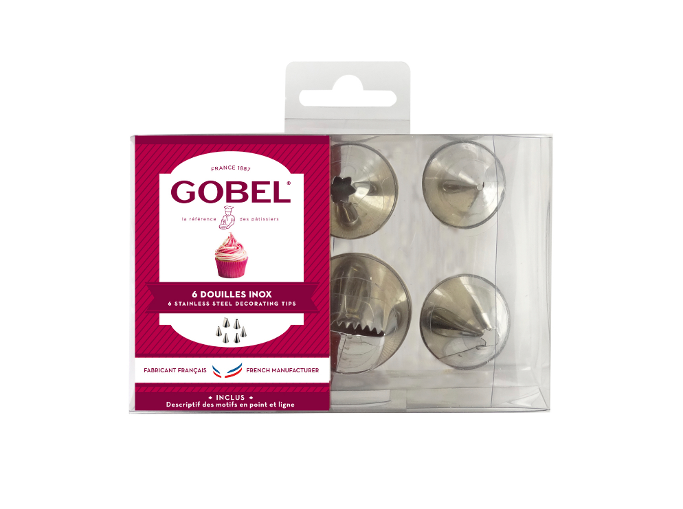 Gobel Stainless Steel Crystal Box Set of 6 Pcs Icing Tips Assorted 888002