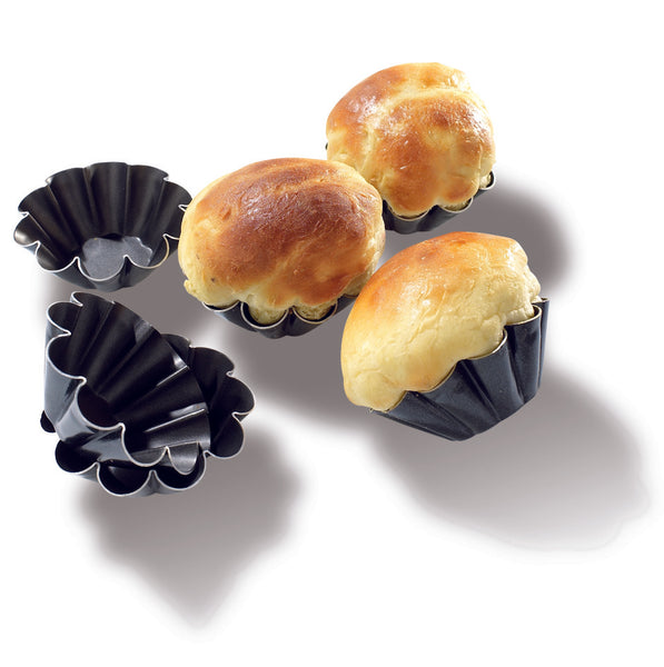 Matfer Bourgeat Exal Aluminum Brioche Mold, Nonstick, 10 Flute, 3 1/8", Pack of 6 (334025)