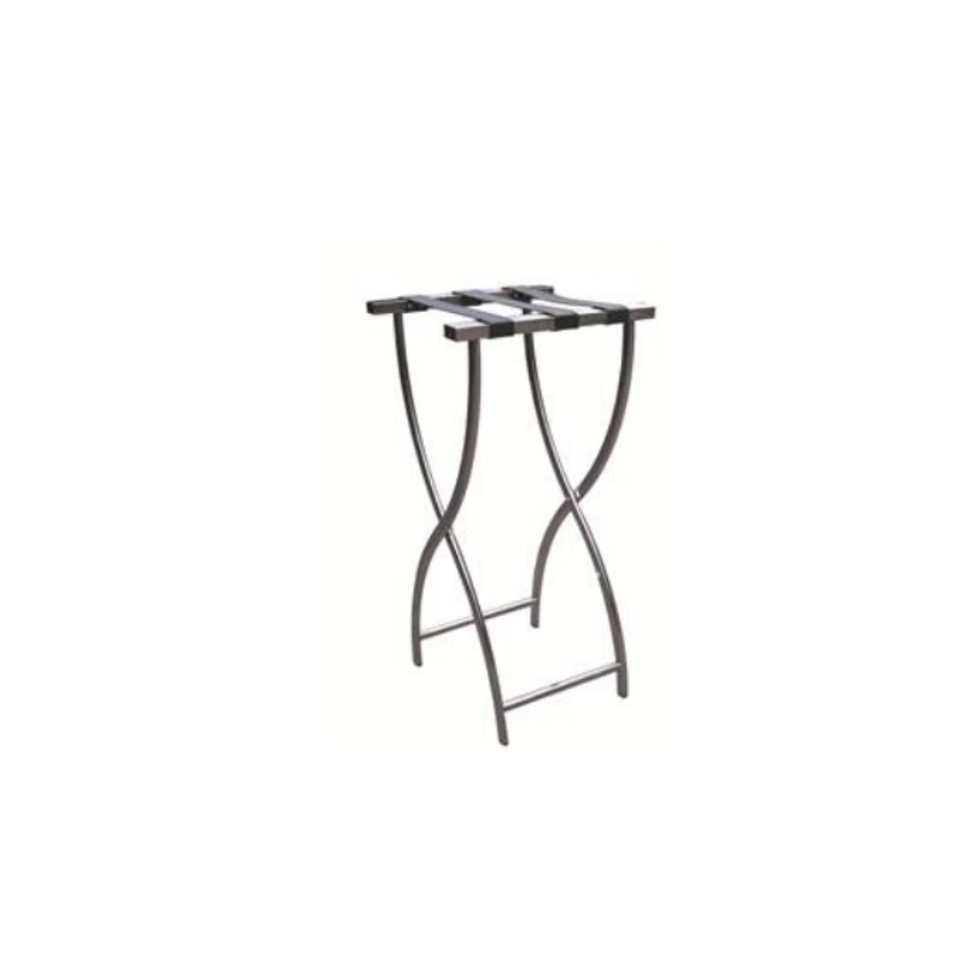 Pantheon Brushed stainless steel tray stand with 3 black leatherette straps (MTS012-BS)