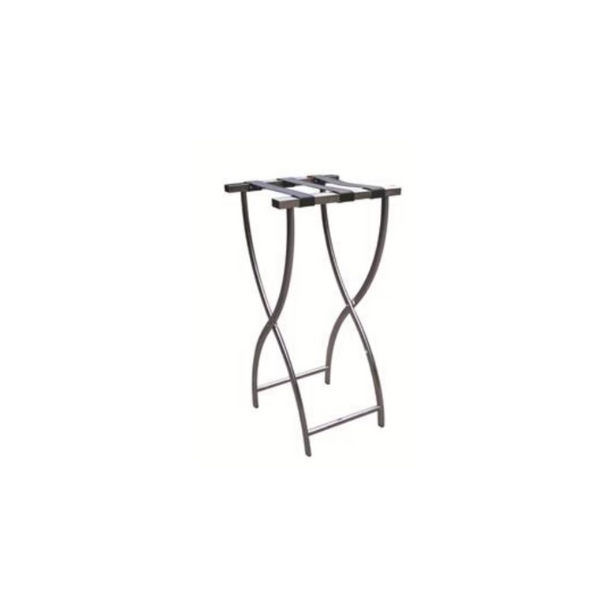 Pantheon Brushed stainless steel tray stand with 3 black leatherette straps (MTS012-BS)